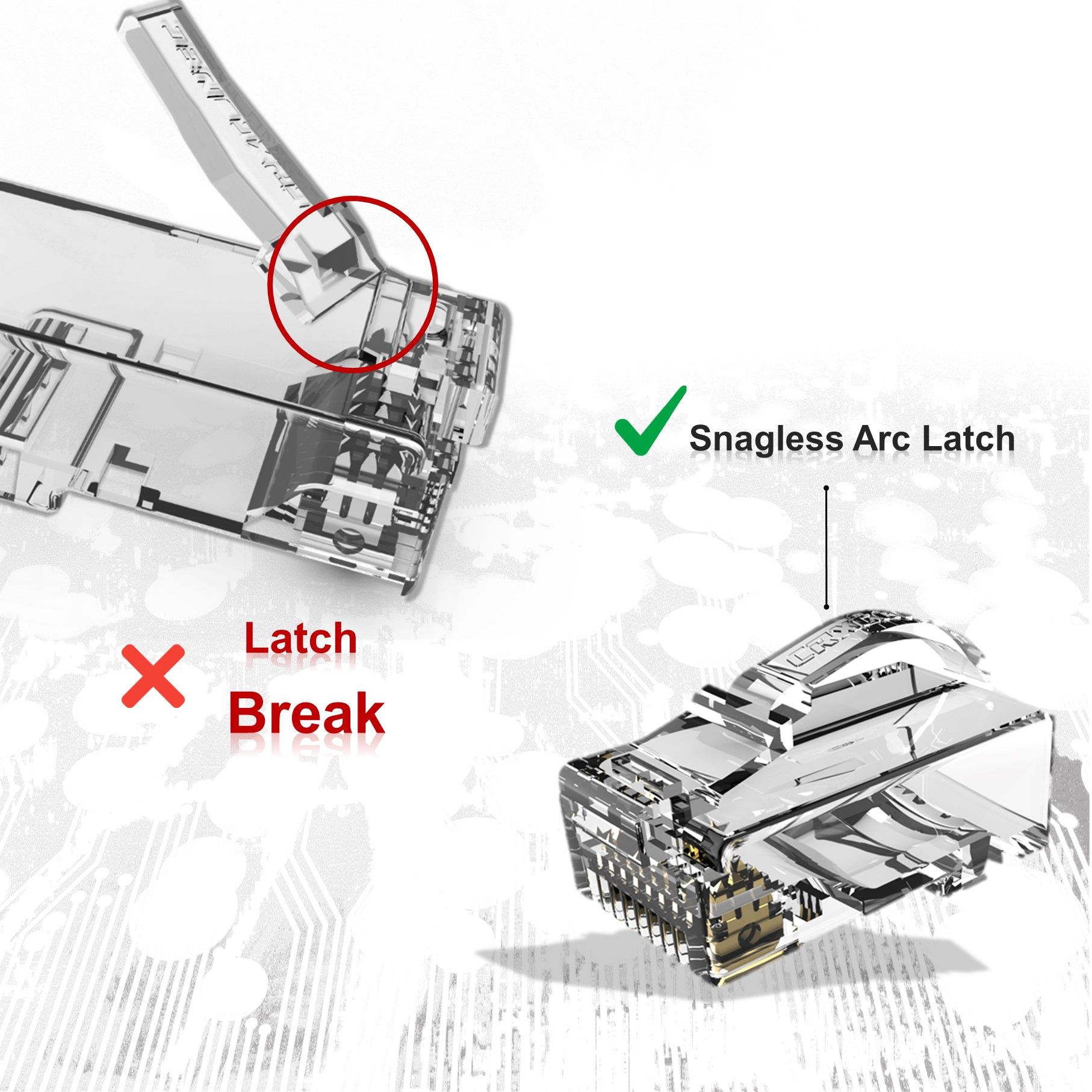 Cat.6A UTP Arc Latch RJ45 Connector With Cross & Insert Custom Copper